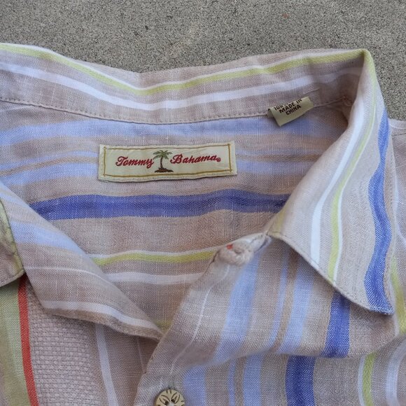 Tommy Bahama 100% Linen Shirt Short Sleeved Silk Striped Large (L) - Picture 10 of 16
